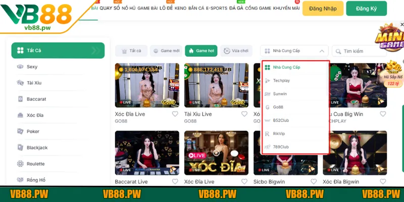 Các nhà phát hành game hàng đầu năm sòng bài VB88 